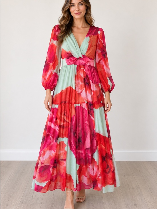 Taylor Dresses & Skirts - Taylor Floral Chiffon Maxi Dress Size 2